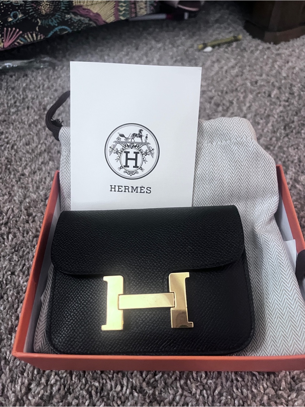 Constance Mini Leather Shoulder Bag in Black with Gold H